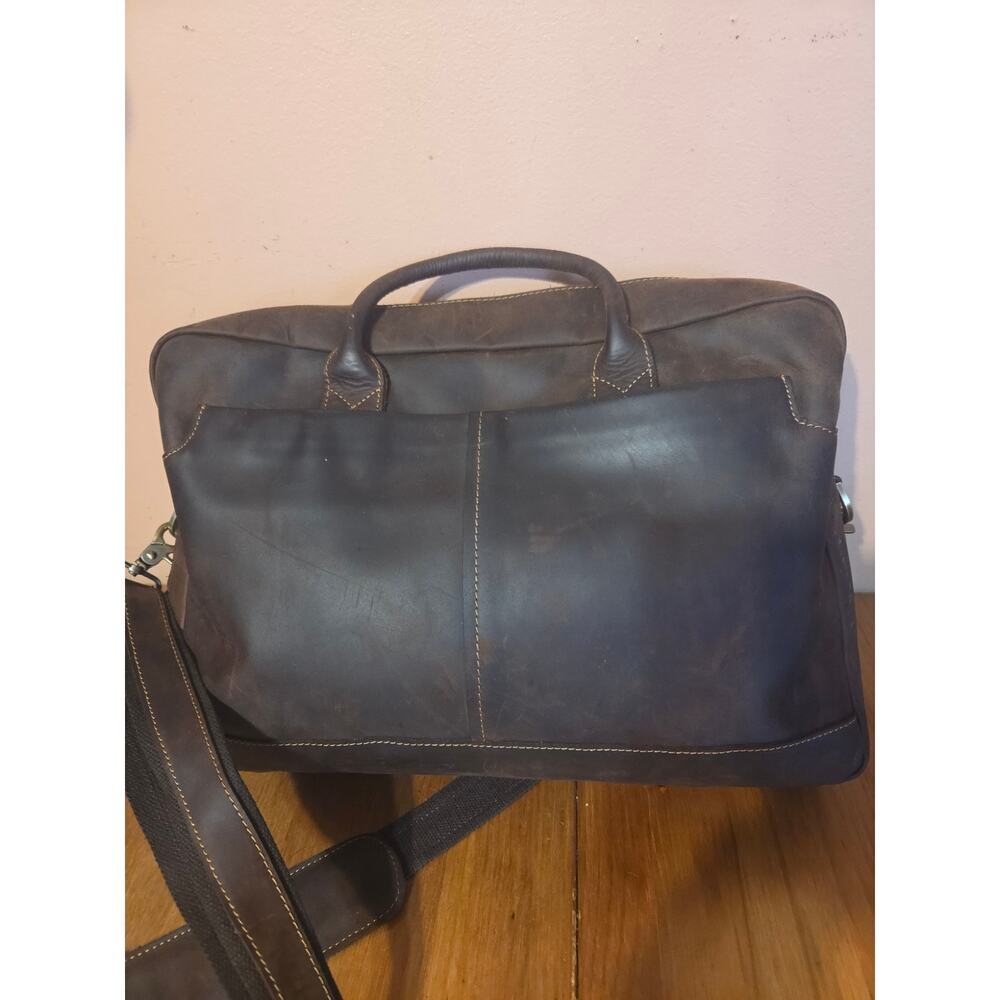 Kattee Leather Messenger Laptop Briefcase Dark Brown 17in Lots Of Storage! - Picture 2 of 10